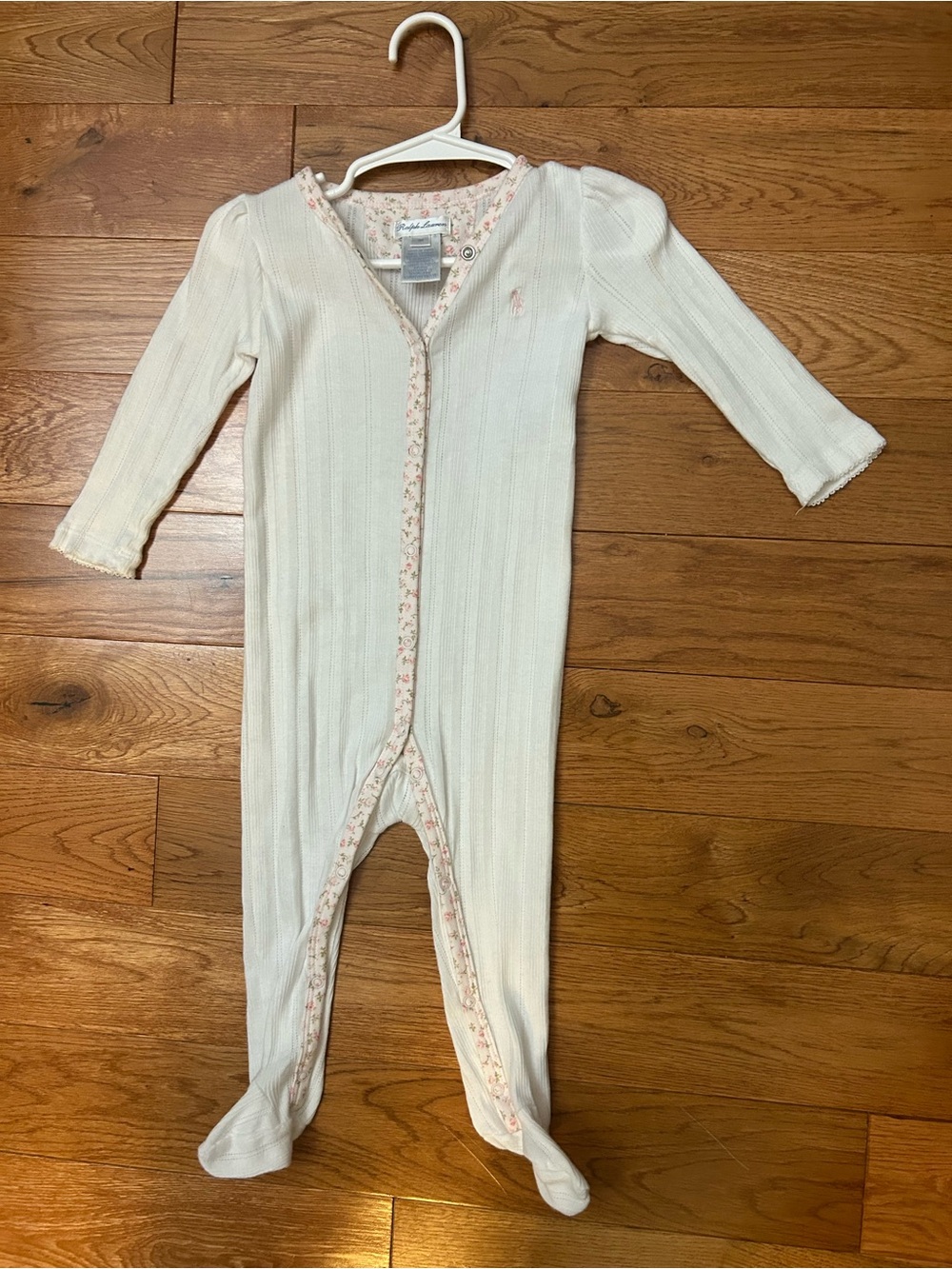 Ralph Lauren Baby Girls Footed Floral One Piece Sleeper 9M Ivory Pink